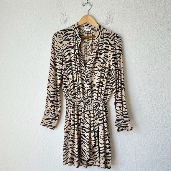 ZADIG & VOLTAIRE Rinka Tiger Mini Dress Tan Black Animal Print Party - Picture 1 of 12